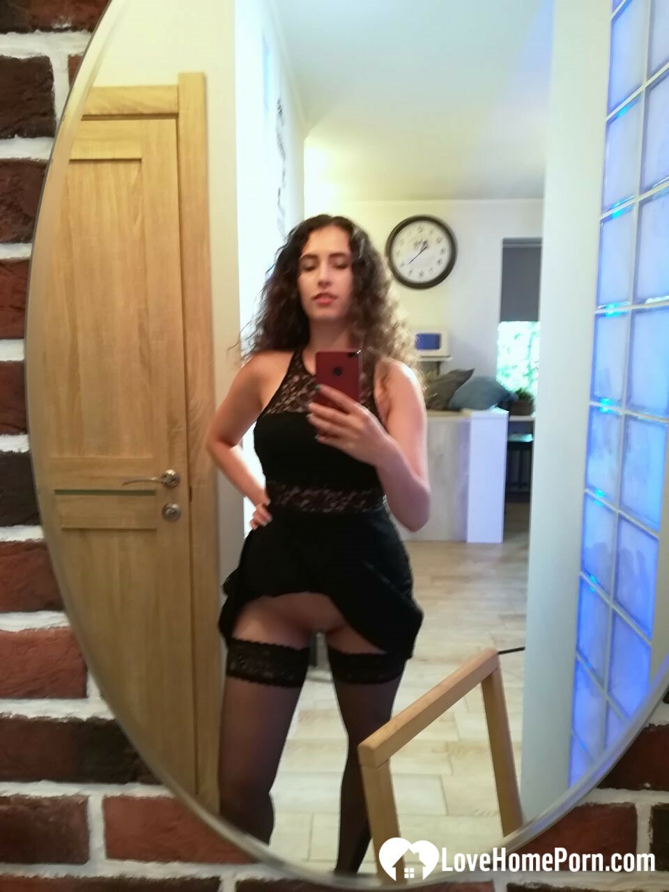 Kinky cutie trying on some black lingerie — 12