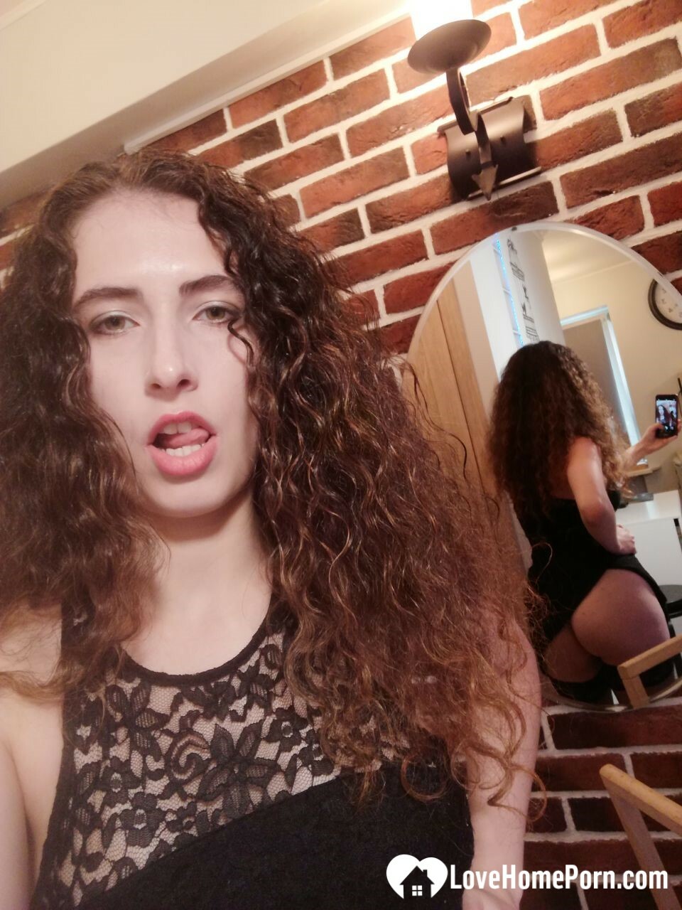 Kinky cutie trying on some black lingerie — 9